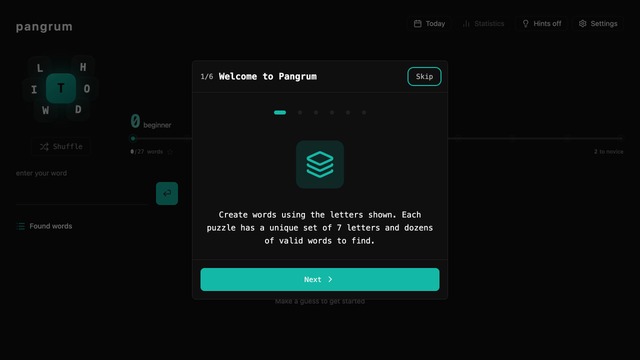 Screenshot of pangrum